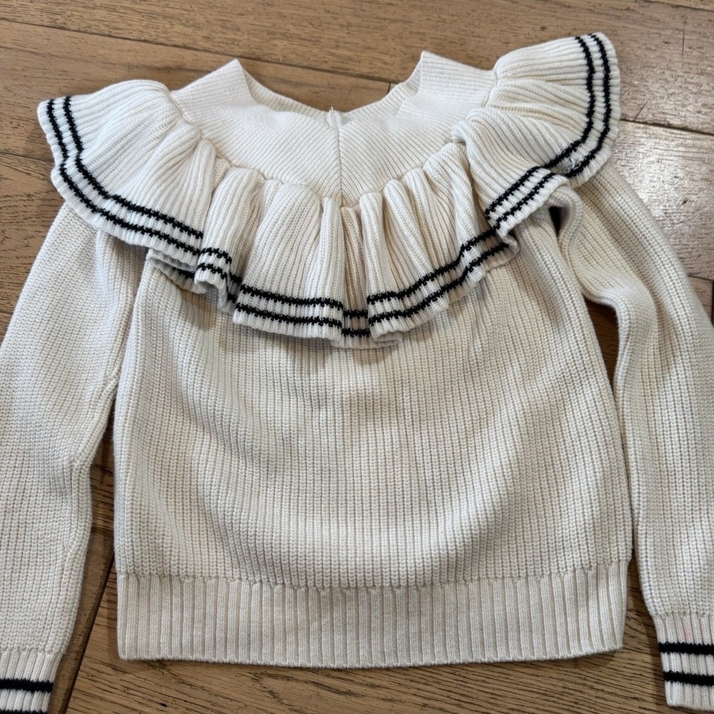 Self Portrait Cream Knit Ruffle Collar Sweater Long Sleeve Women Size M (1368)